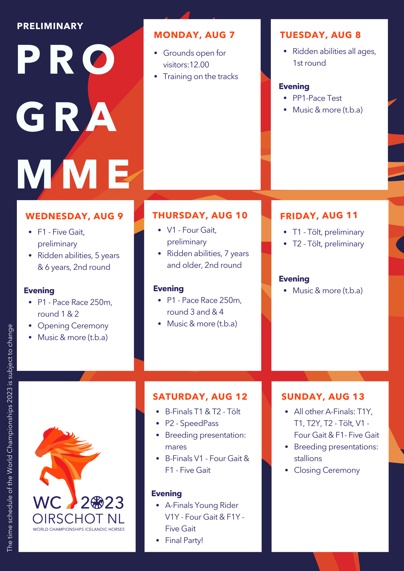 Preliminary time schedule World Championships 2023 | FEIF