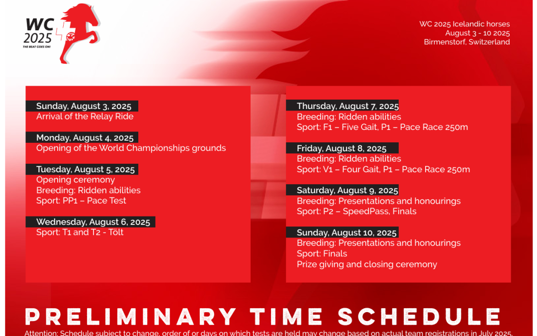 Preliminary Time Schedule out for WC 2025 in Birmenstorf CH